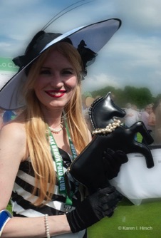 Woman spectator with horse purse